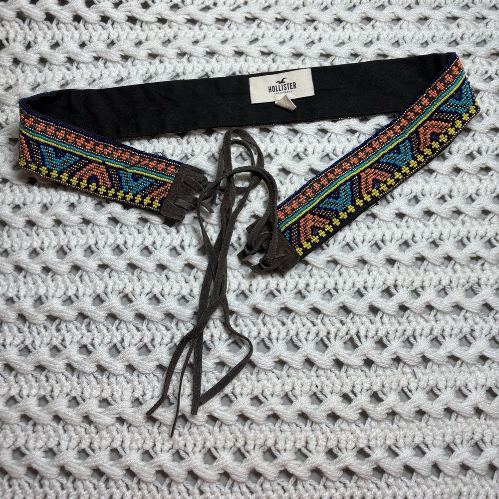 Native American Style Beaded Belt Ties With Suede lace ties